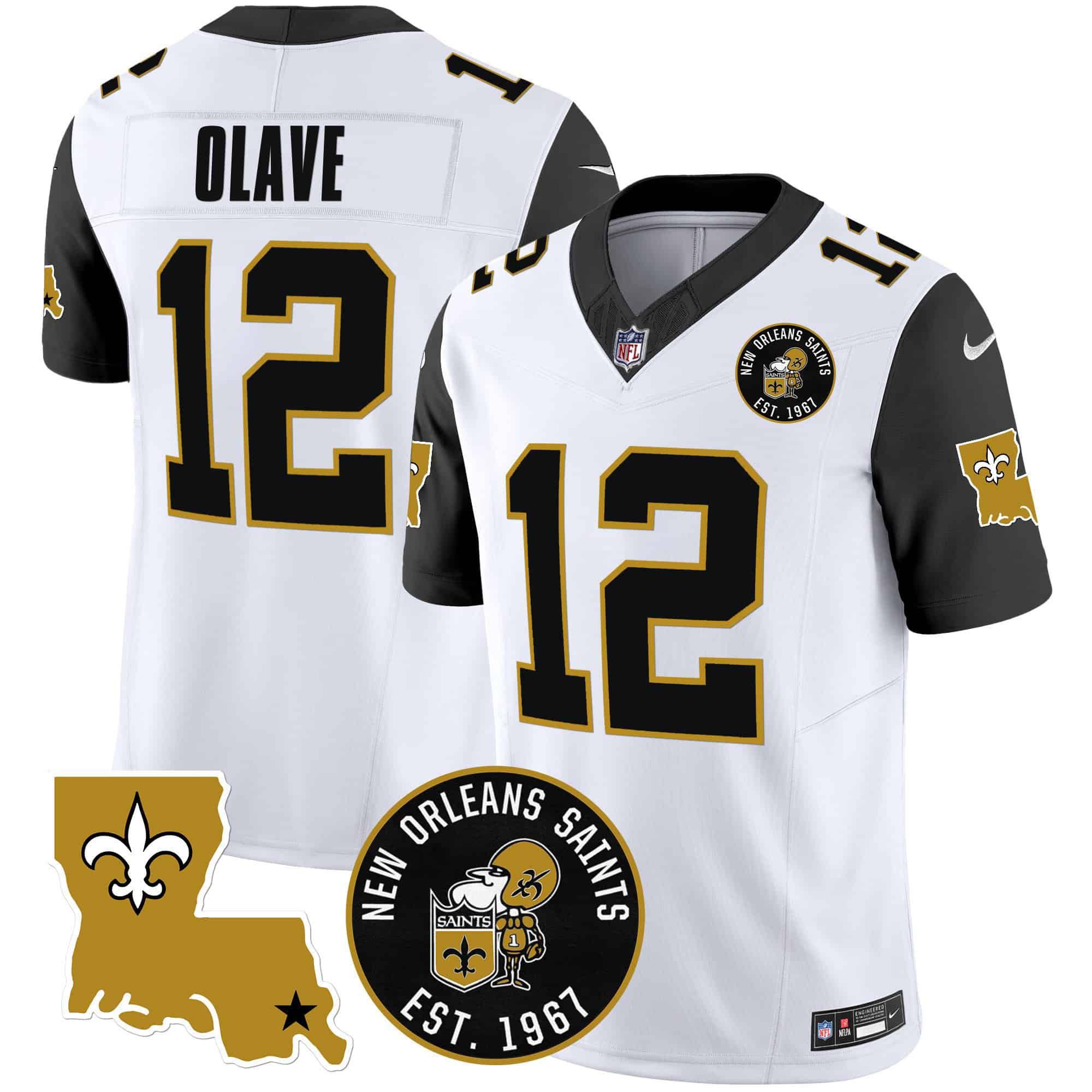 Men New Orleans Saints #12 Olave White 2024 Nike 1967 Patch Vapor Limited NFL Jersey style 2